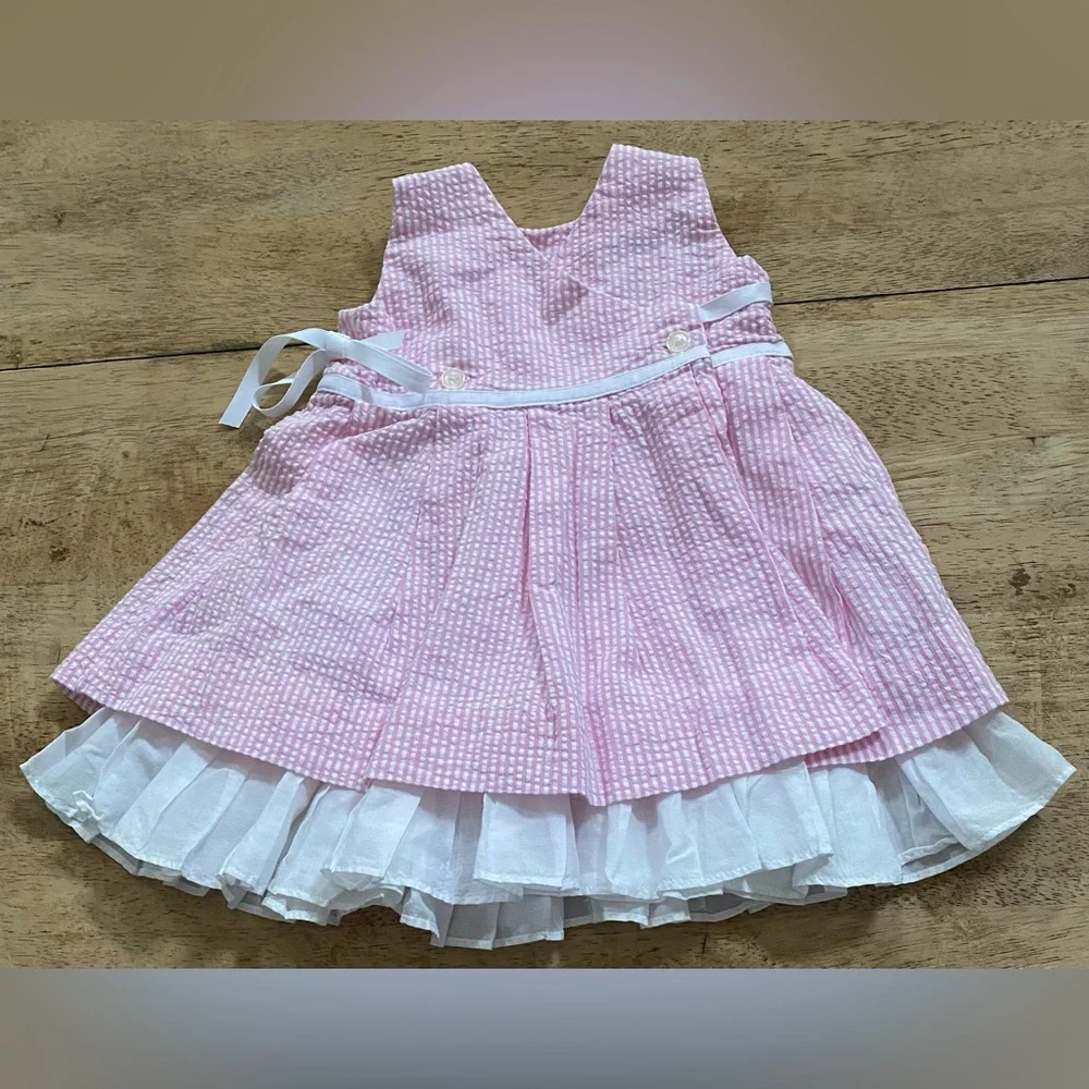 Ralph Lauren Infant Girl Sz 6M Pink/White Pinstripe Seersucker Dress‎